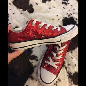 Red sparkly converse shoes